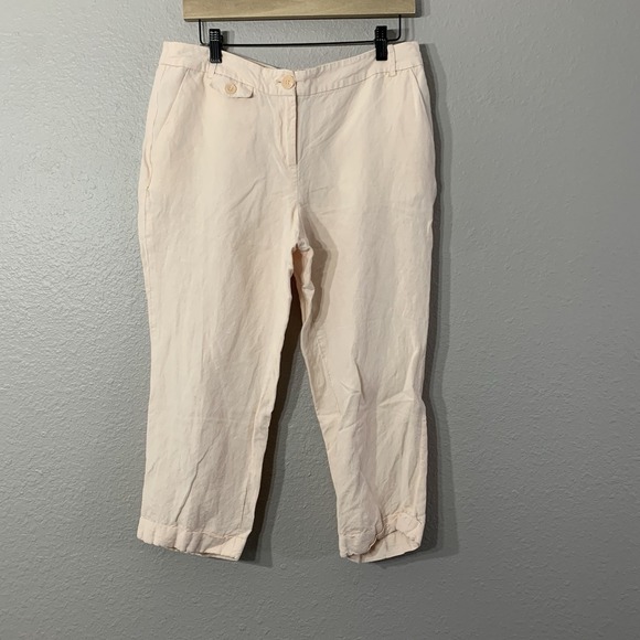 Ann Taylor Loft Women's Pink Linen Blend Cuffed‎ Cropped Pants Size 8 Original - Picture 1 of 10